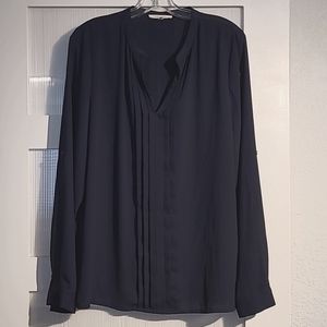 41 Hawthorn navy long-sleeved pleated blouse